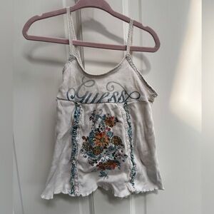 Guess 3T Girls White Floral Camisole with Ruffled Edges